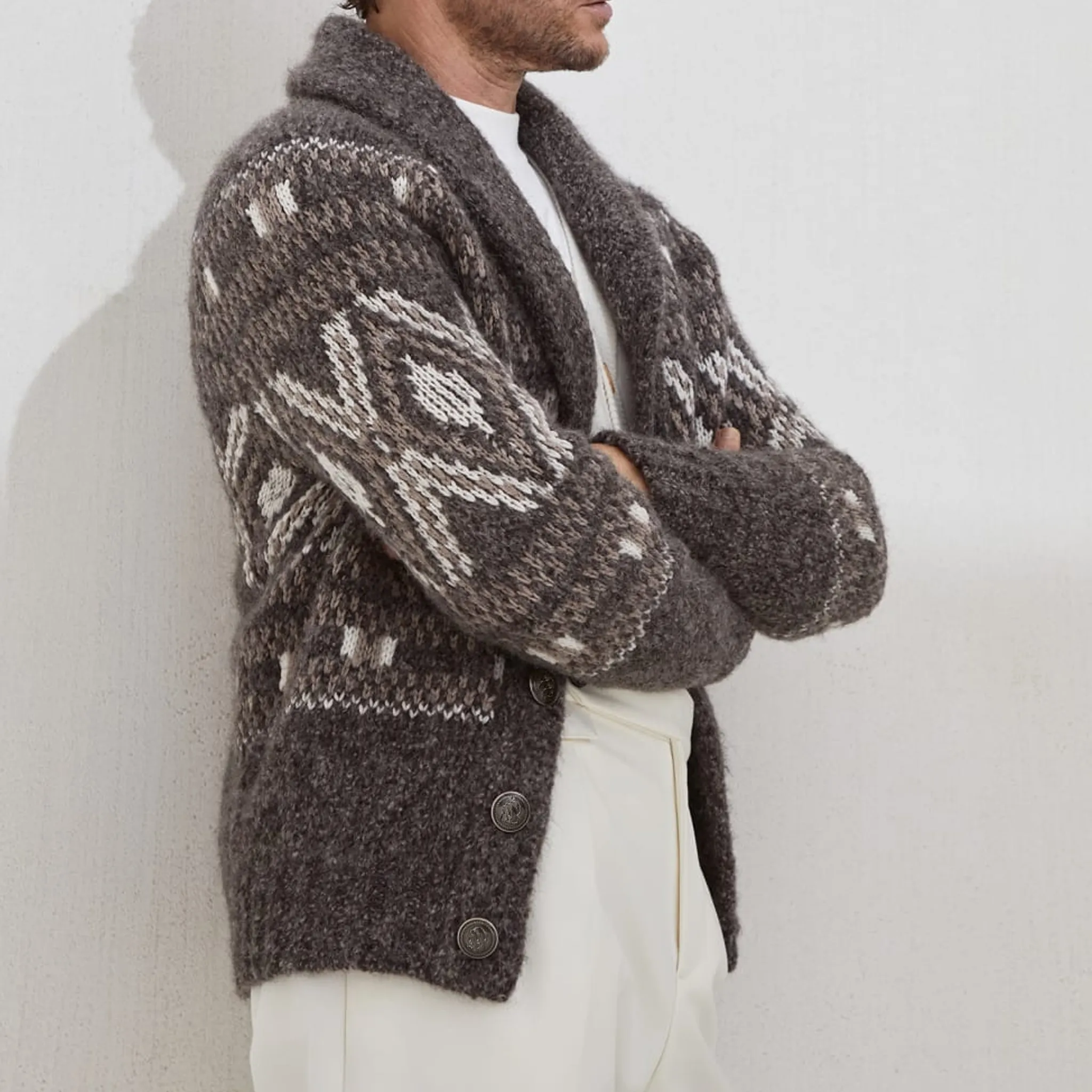 Men's Classic American Retro Single-breasted Jacquard Knit Cardigan MTA0467I1K sold by Manly product image thumbnail 5