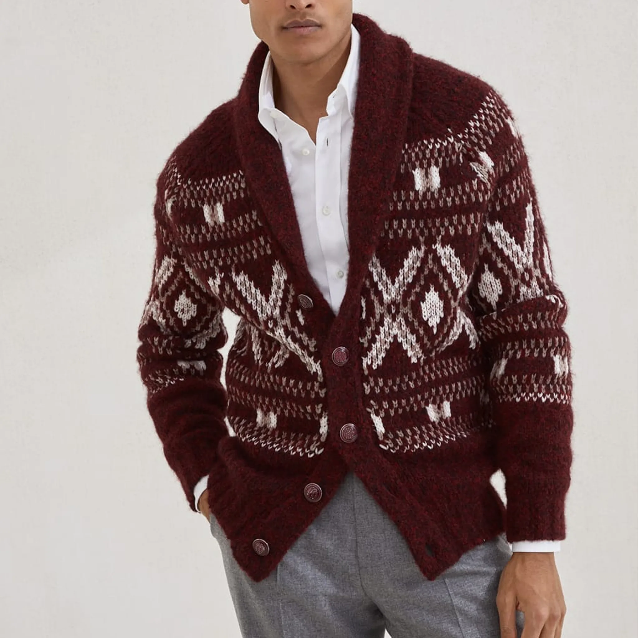 Men's Classic American Retro Single-breasted Jacquard Knit Cardigan MTA0467I1K sold by Manly product image thumbnail 3