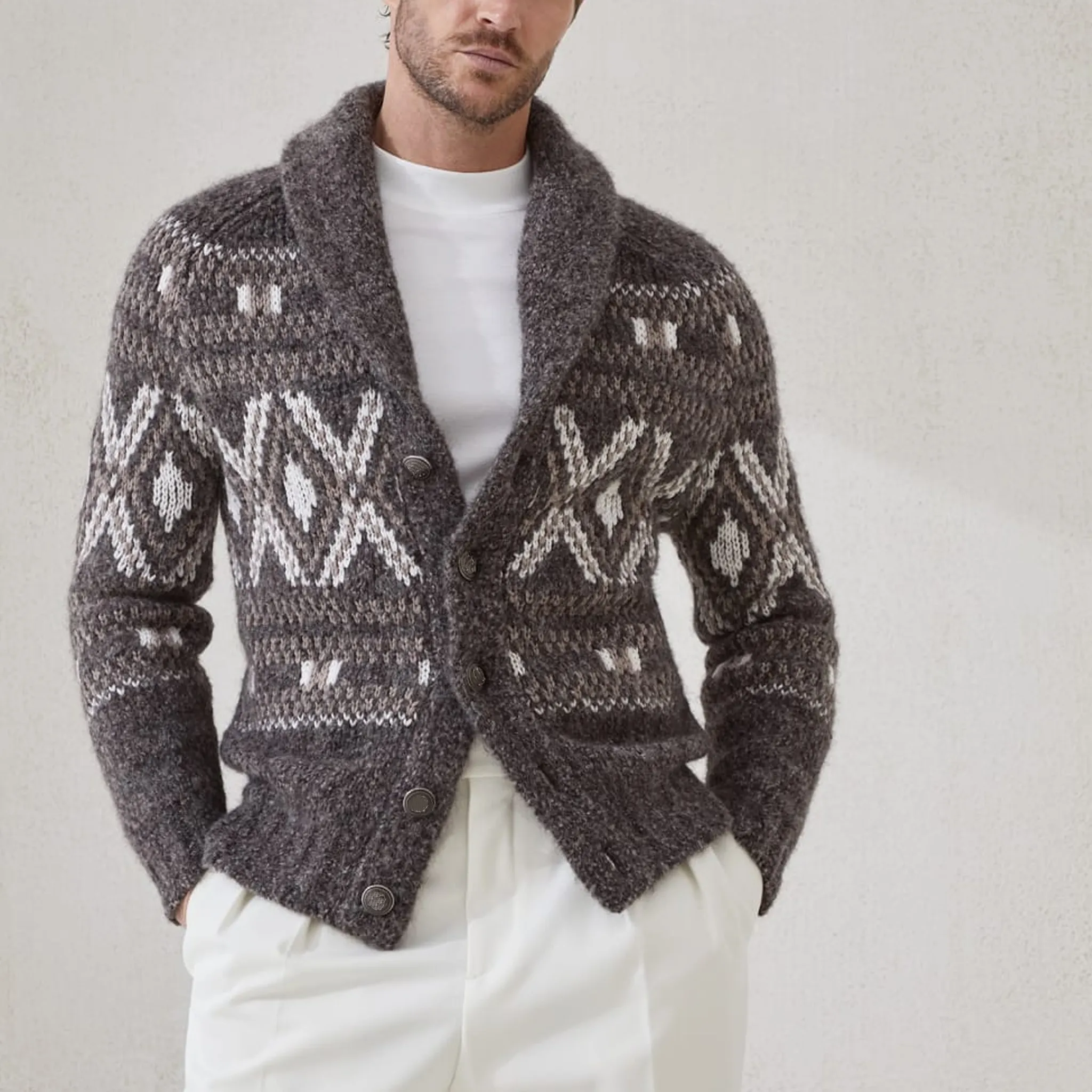 Men's Classic American Retro Single-breasted Jacquard Knit Cardigan MTA0467I1K sold by Manly product image thumbnail 2