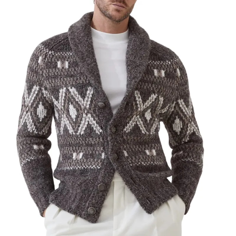 Men's Classic American Retro Single-breasted Jacquard Knit Cardigan MTA0467I1K sold by Manly