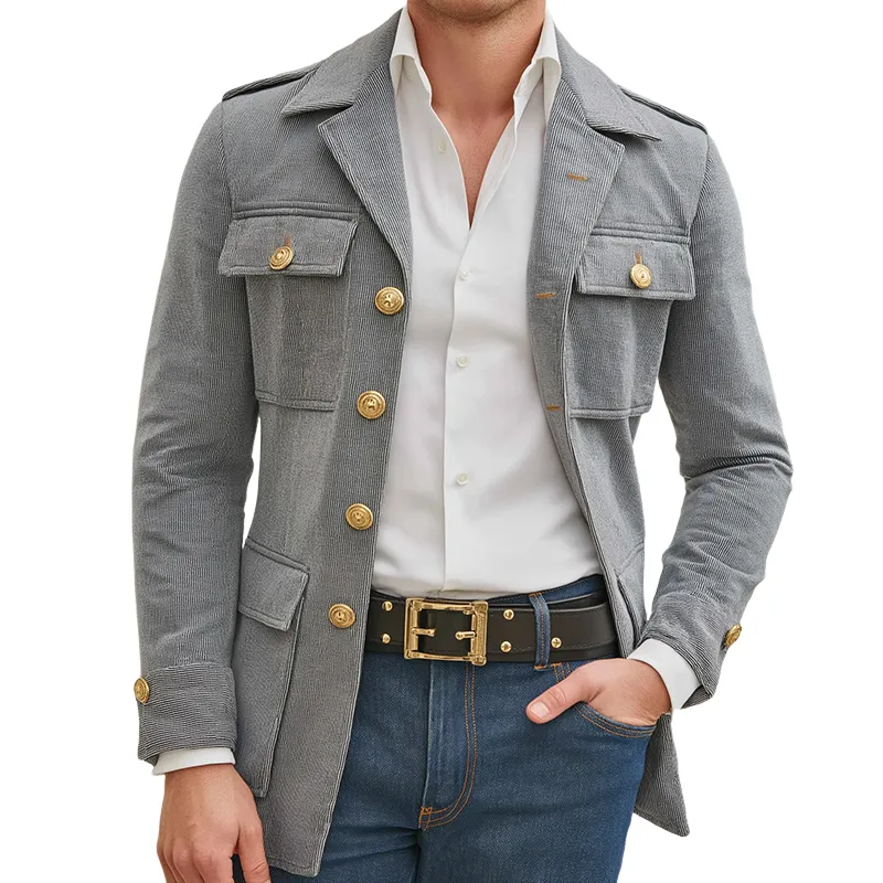 Men's Vintage Casual Striped Single Breasted Lapel Jacket MTA0442I9TO sold by Manly