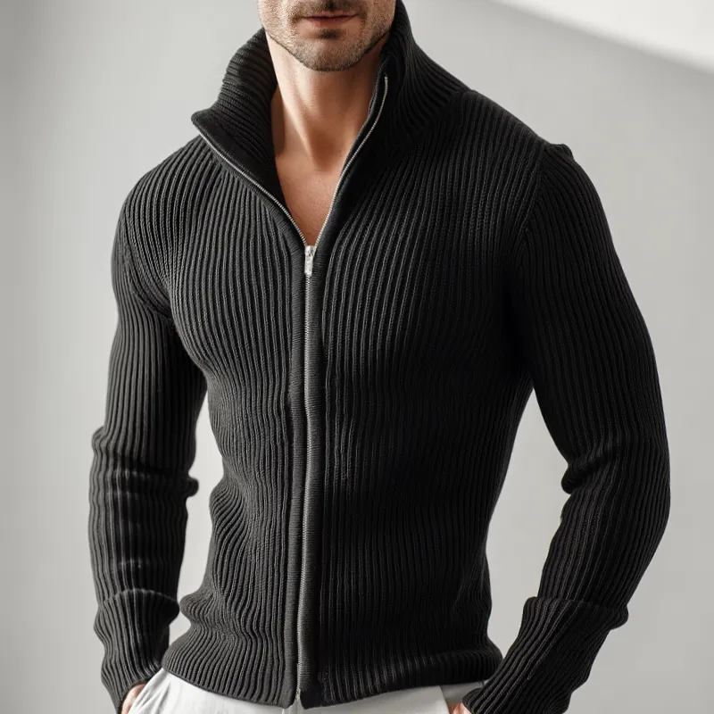Men's Retro Casual Solid Color Knitted Zipper Sweater Cardigan MTA0131I1TO sold by Manly product image thumbnail 2