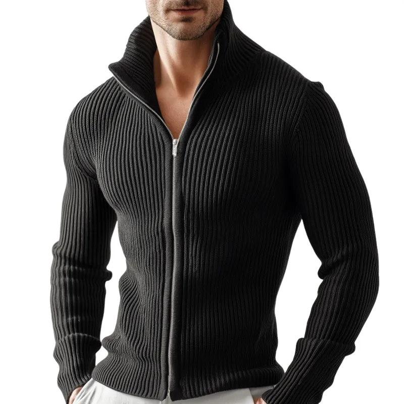 Men's Retro Casual Solid Color Knitted Zipper Sweater Cardigan MTA0131I1TO sold by Manly