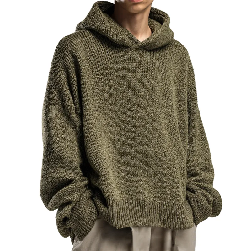 Men's Retro Casual Solid Color Knit Hoodie MTA0120I1TO sold by Manly