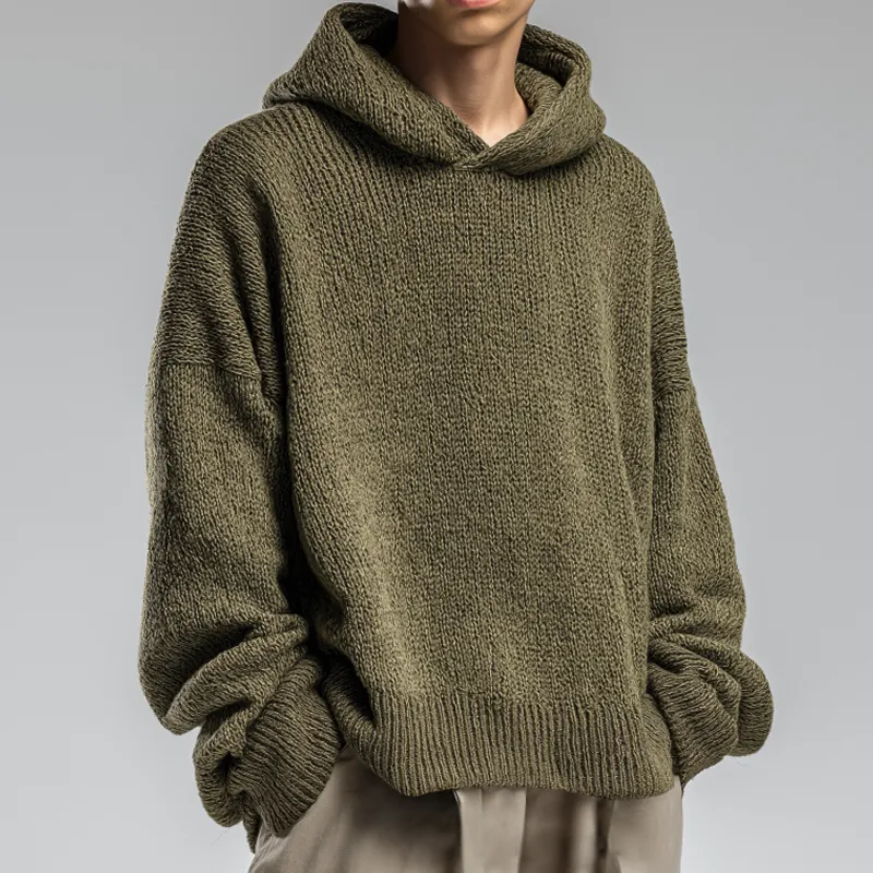 Men's Retro Casual Solid Color Knit Hoodie MTA0120I1TO sold by Manly product image thumbnail 2