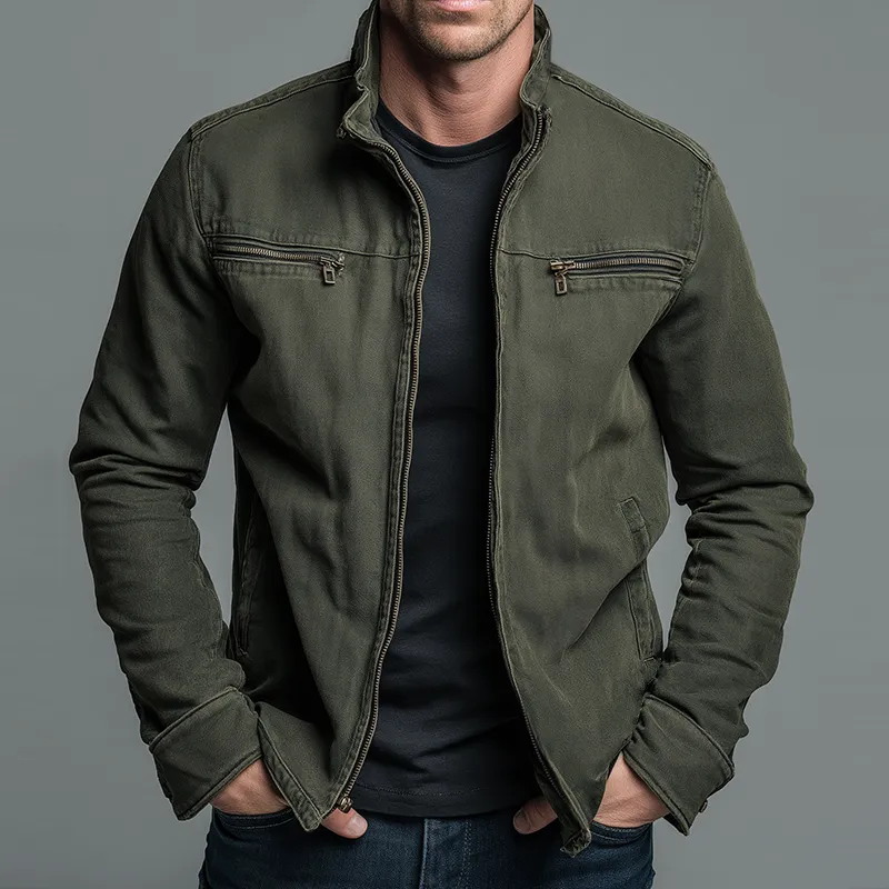 Men's Vintage Casual Cotton Washed Zipper Lapel Jacket MTA0339I1TO sold by Manly product image thumbnail 2