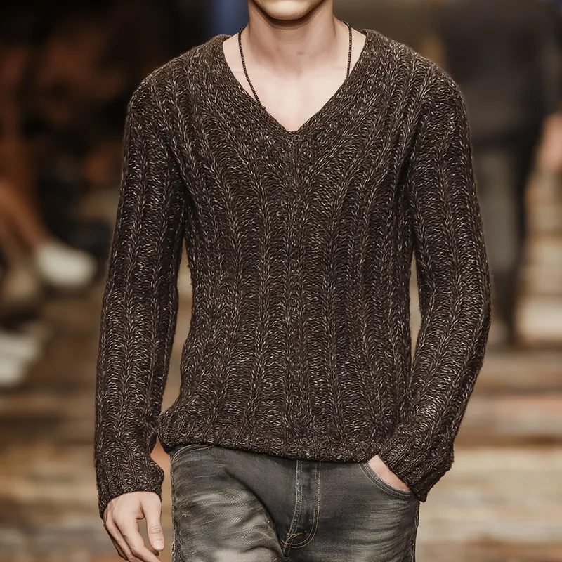 Men's Retro Casual Mixed Color V-Neck Long Sleeve Sweater MTA0314I6TO sold by Manly product image thumbnail 2