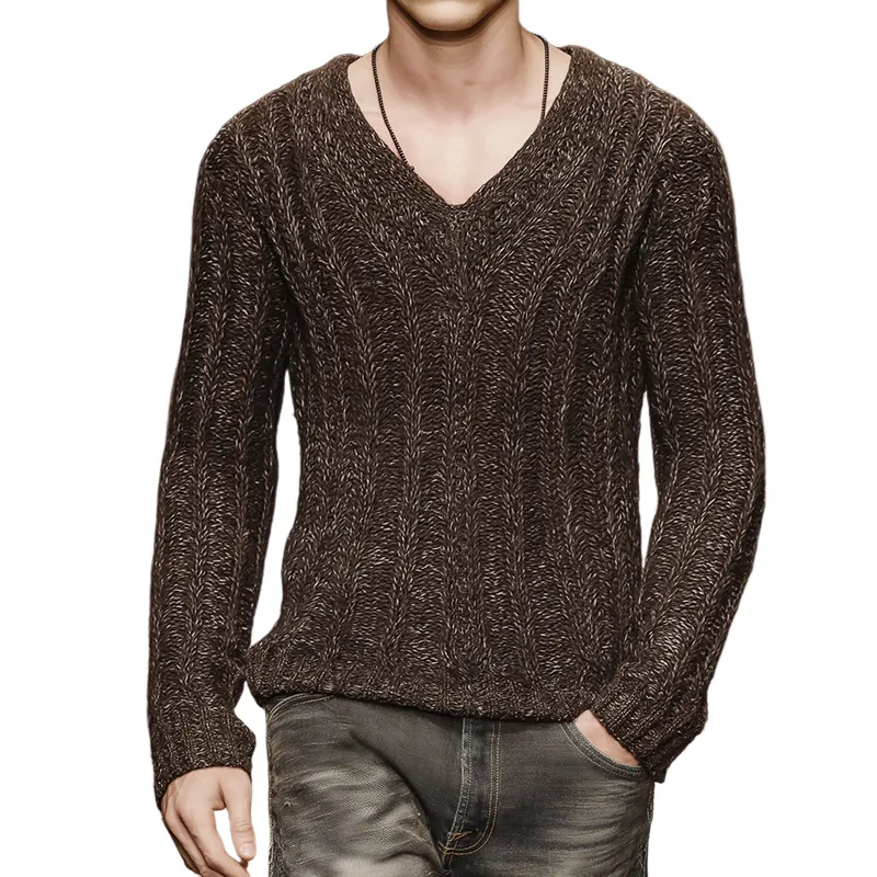 Men's Retro Casual Mixed Color V-Neck Long Sleeve Sweater MTA0314I6TO sold by Manly