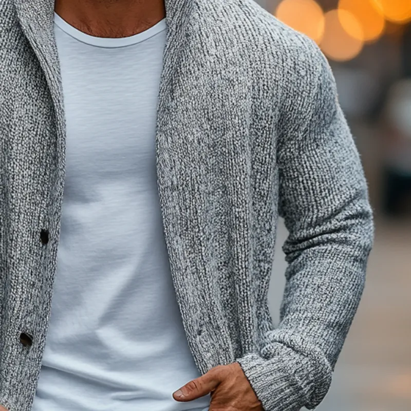 Men's Solid Color Loose Knitted Hooded Cardigan MTA0423I4X sold by Manly product image thumbnail 3