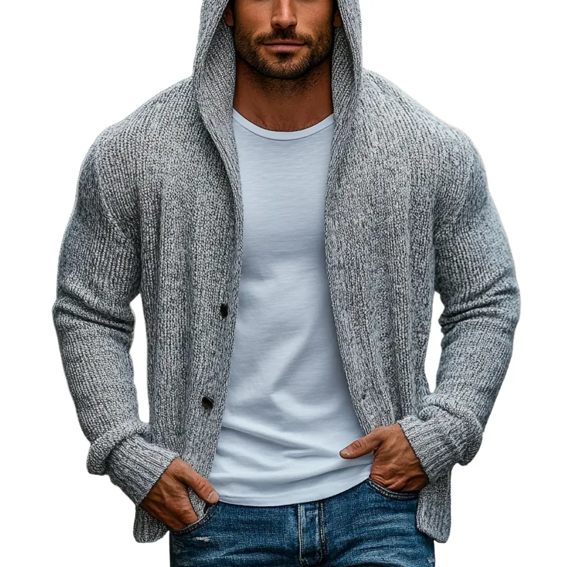 Men's Solid Color Loose Knitted Hooded Cardigan MTA0423I4X sold by Manly