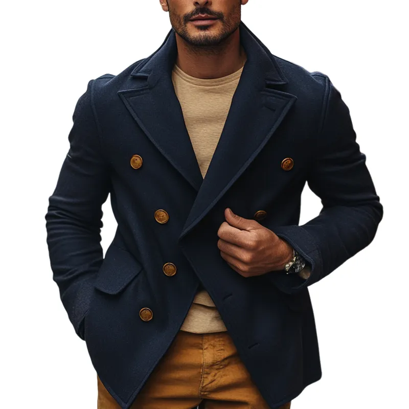 Men's Faux Wool Blend Lapel Double-Breasted Jacket MTA0440I7X sold by Manly