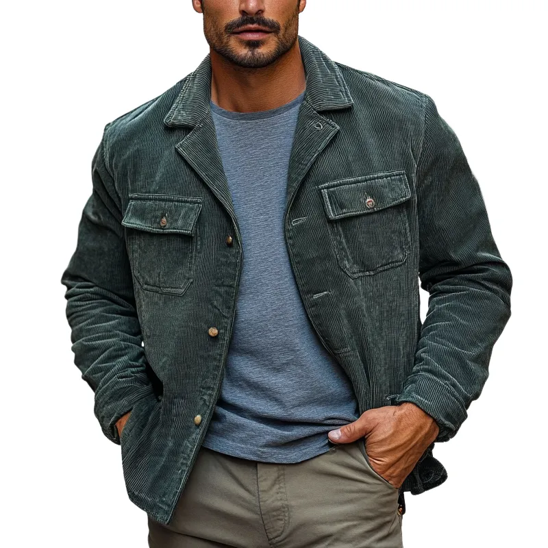 Men's Vintage American Casual Corduroy Lapel Jacket MTA0492I5X sold by Manly