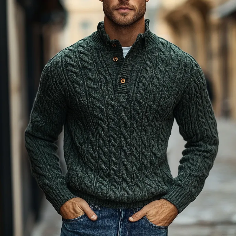 Men's Vintage Cable Knit Stand Collar Pullover Sweater MTA0403I1X sold by Manly product image thumbnail 2