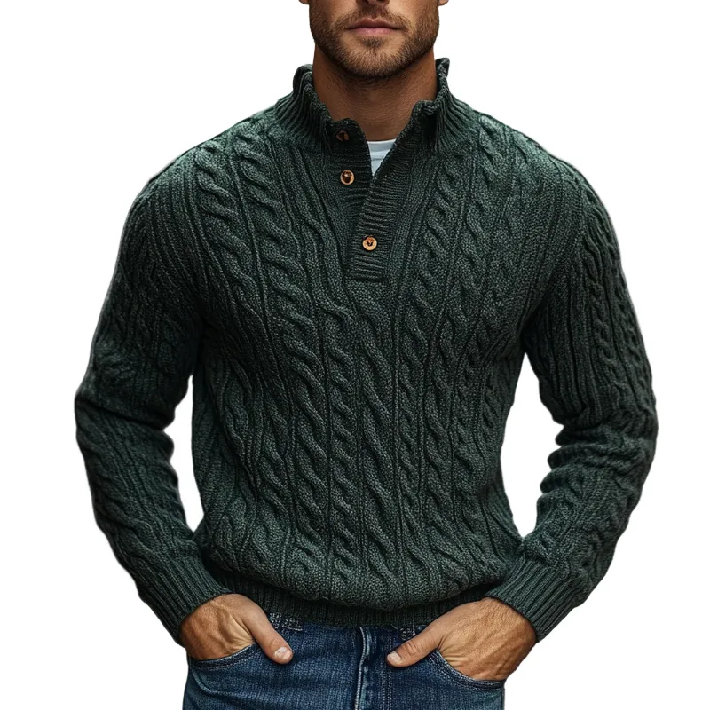 Men's Vintage Cable Knit Stand Collar Pullover Sweater MTA0403I1X sold by Manly