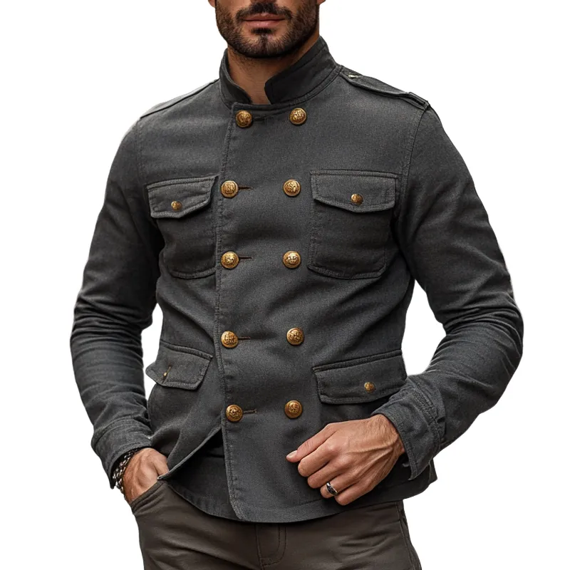 Men's Vintage Solid Color Double Breasted Slim Fit Jacket MTA0482I7X sold by Manly