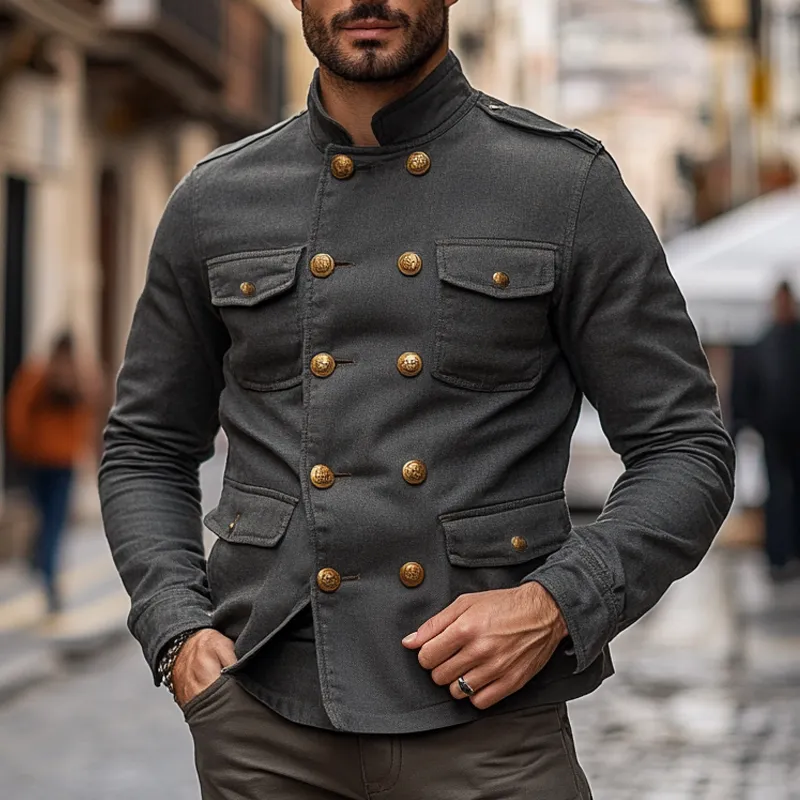 Men's Vintage Solid Color Double Breasted Slim Fit Jacket MTA0482I7X sold by Manly product image thumbnail 2