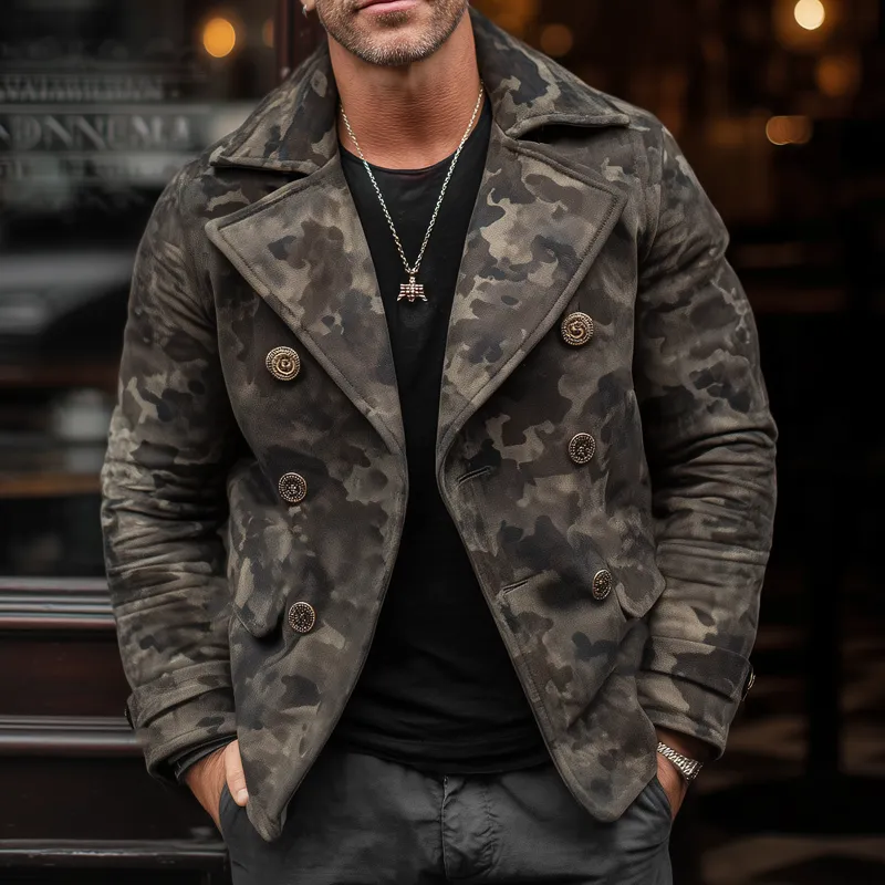 Men's Classic Camouflage Print Suede Double Breasted Jacket MTA0447I4U sold by Manly product image thumbnail 2