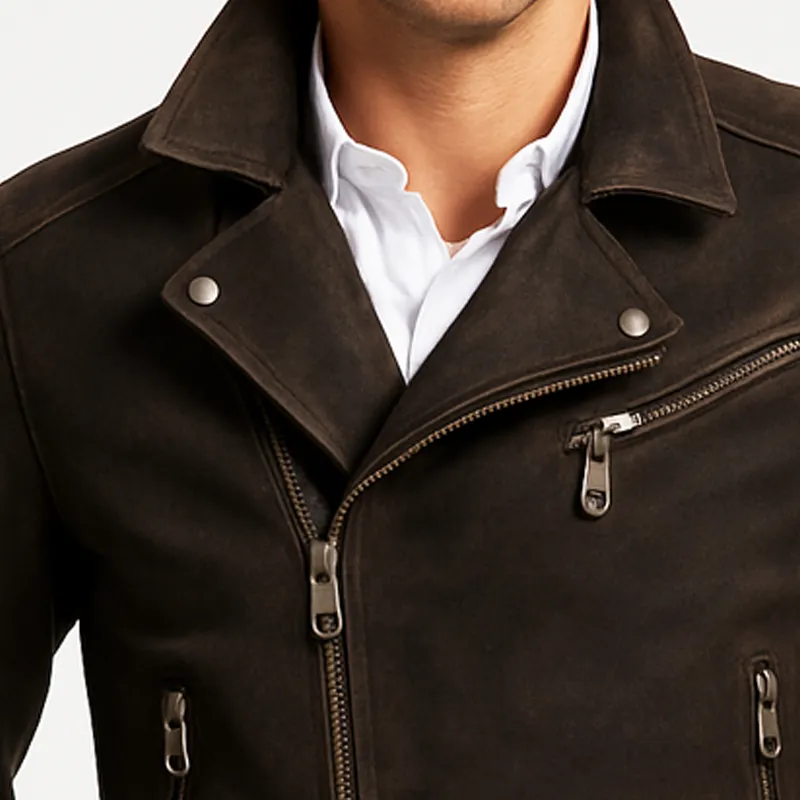 Men's Classic Dark Brown Suede Zip-Up Jacket MTA0497I3U sold by Manly product image thumbnail 3
