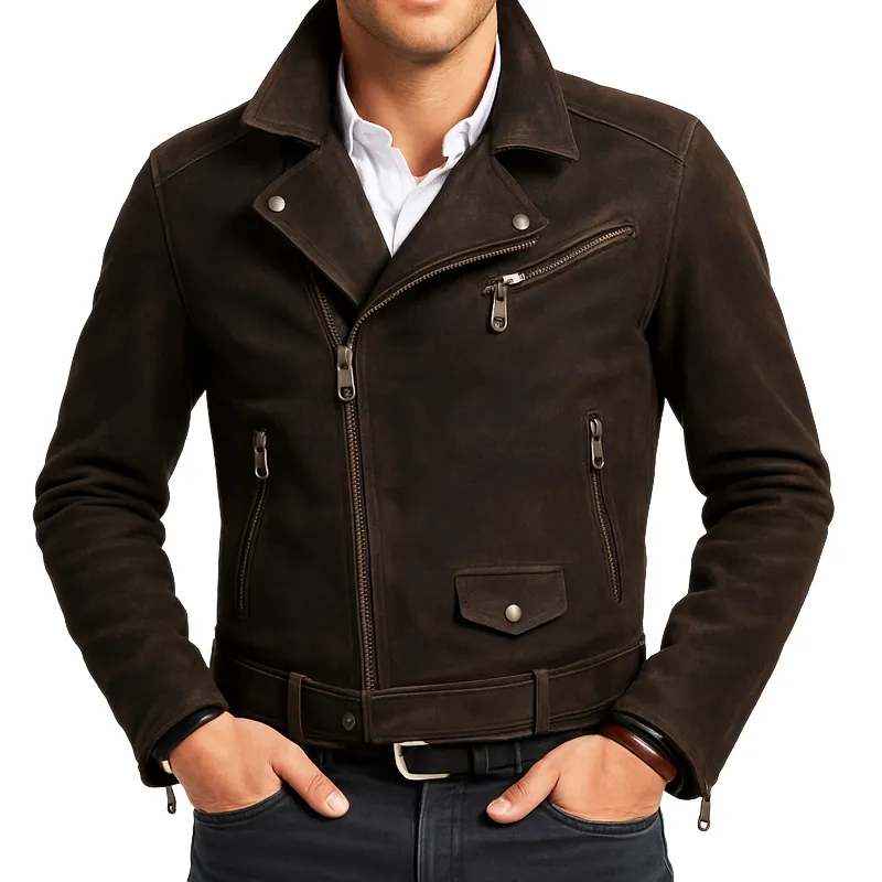 Men's Classic Dark Brown Suede Zip-Up Jacket MTA0497I3U sold by Manly