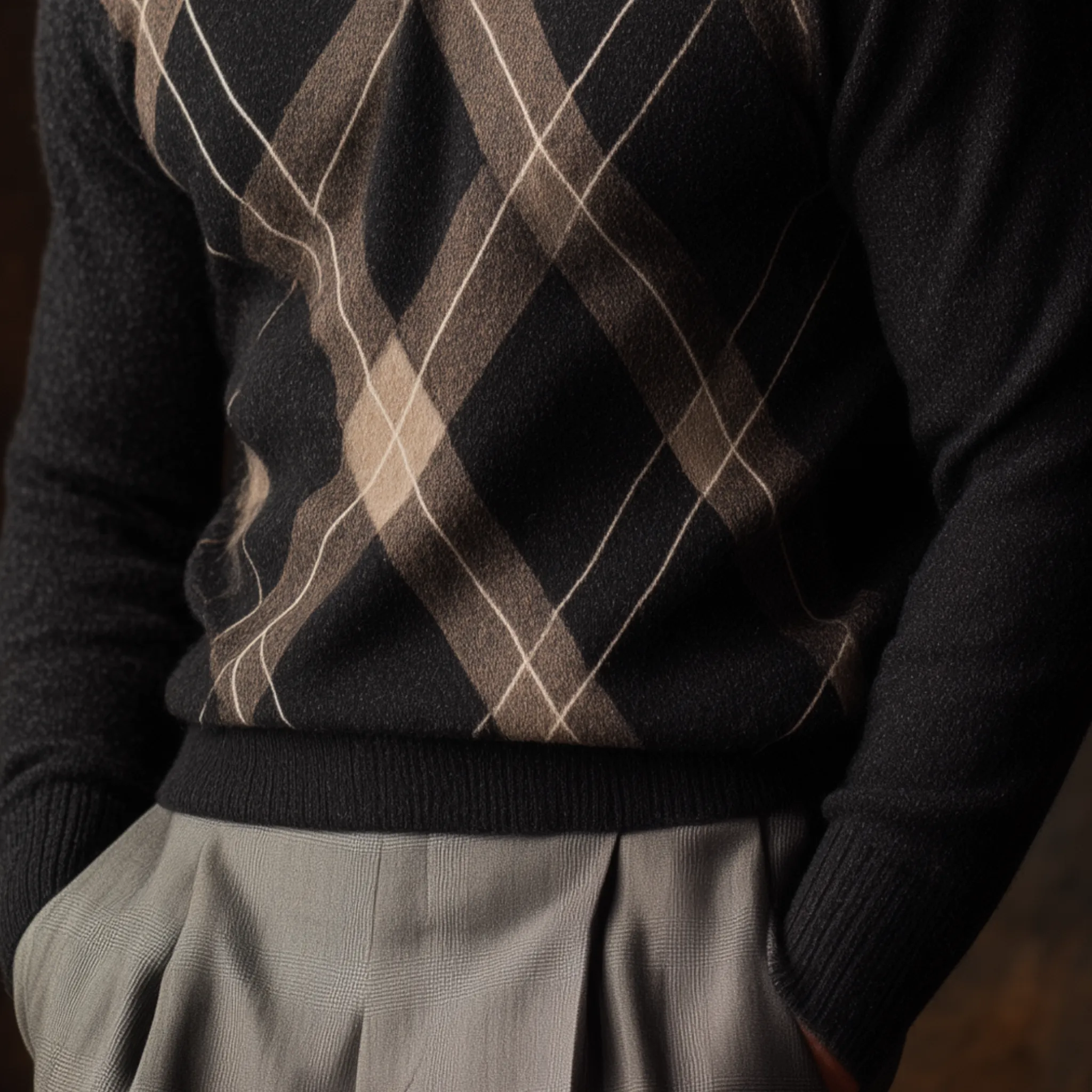 Men's Classic American Retro Stand Collar Zipper Jacquard Sweater MTA0485I5K sold by Manly product image thumbnail 5