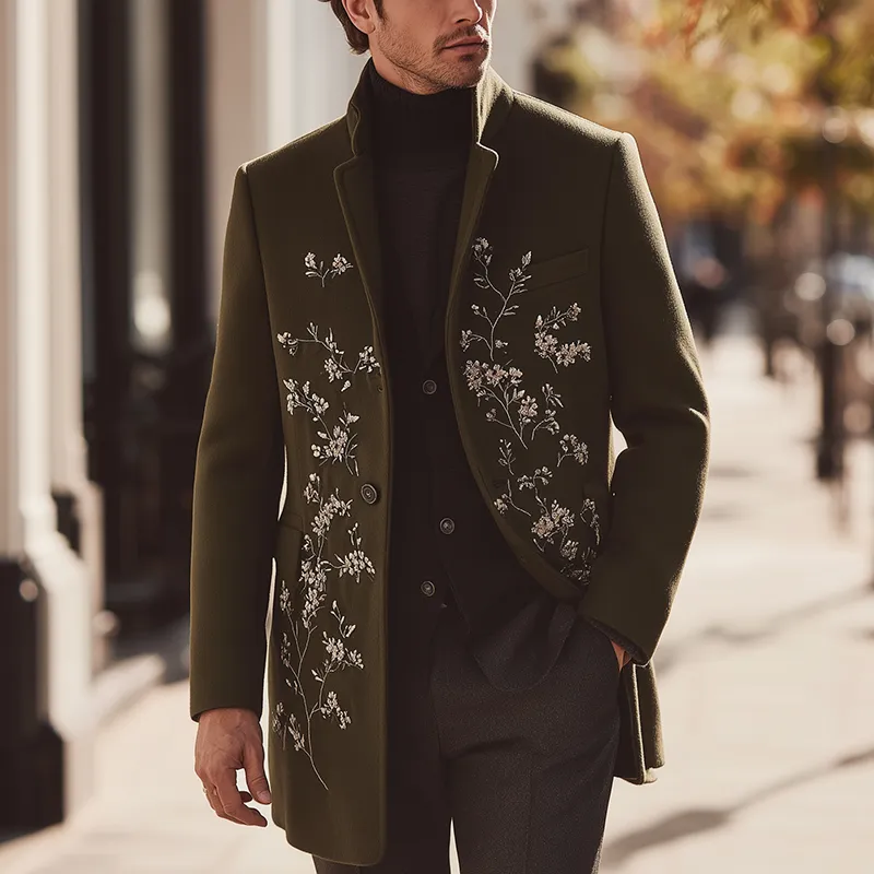 Men's Winter Fashion Floral Embroidered Faux Woolen Coat MTA0469I8P sold by Manly product image thumbnail 2