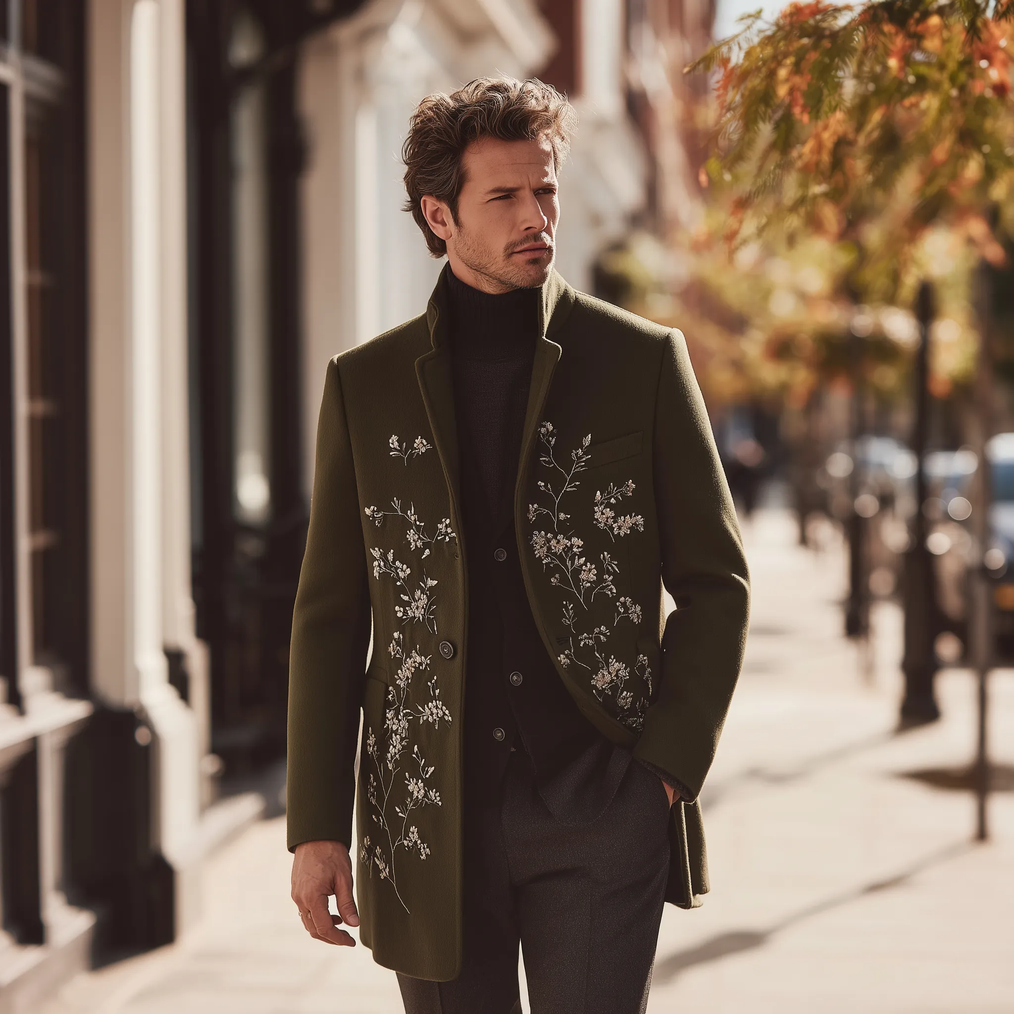 Men's Winter Fashion Floral Embroidered Faux Woolen Coat MTA0469I8P sold by Manly product image thumbnail 5