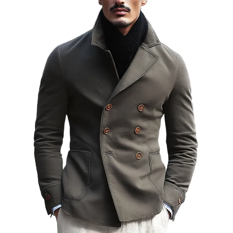 Men's Solid Color Cotton Lapel Double Breasted Jacket MTA0456I0Z sold by Manly