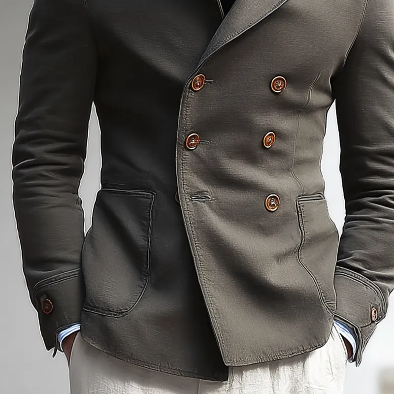 Men's Solid Color Cotton Lapel Double Breasted Jacket MTA0456I0Z sold by Manly product image thumbnail 4