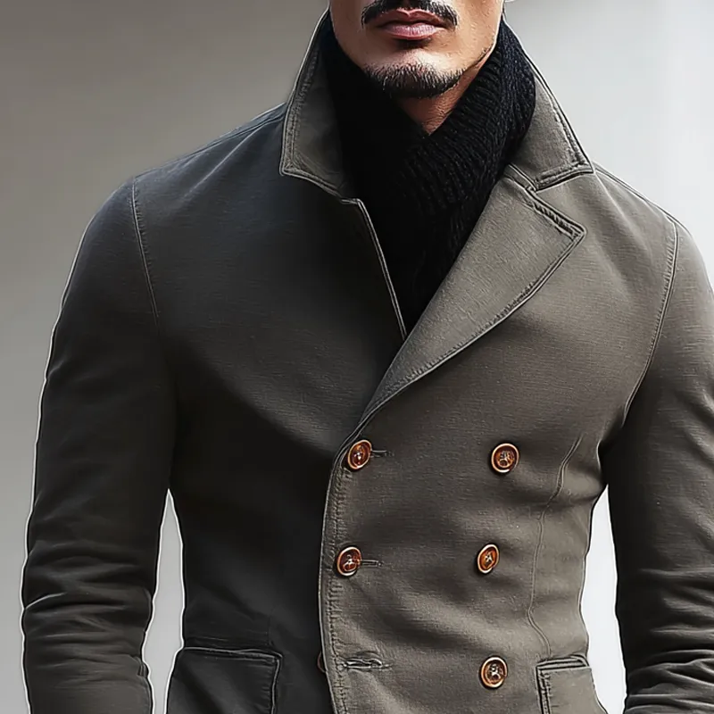 Men's Solid Color Cotton Lapel Double Breasted Jacket MTA0456I0Z sold by Manly product image thumbnail 3