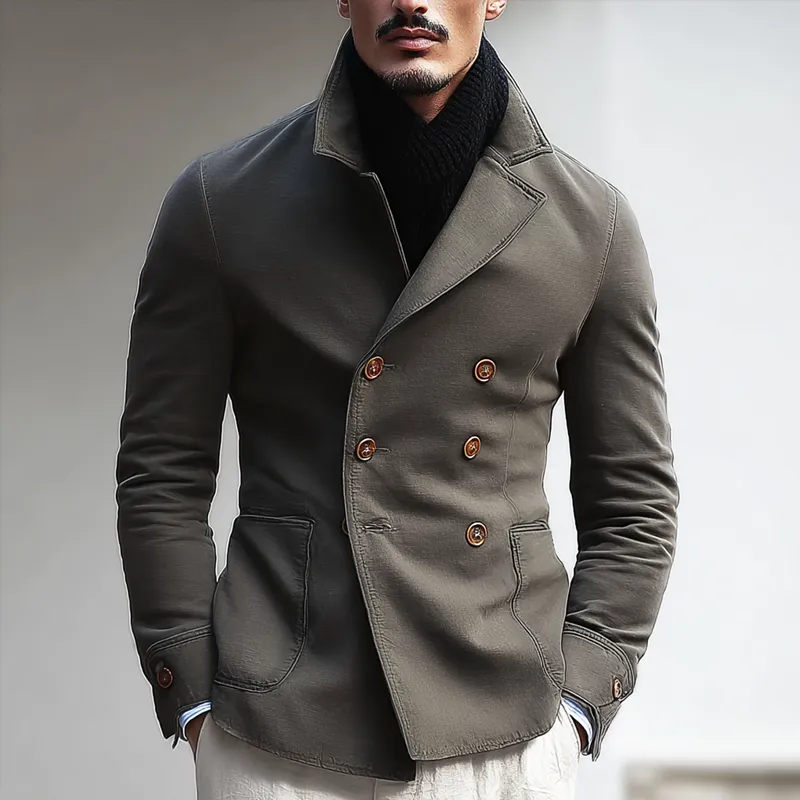 Men's Solid Color Cotton Lapel Double Breasted Jacket MTA0456I0Z sold by Manly product image thumbnail 2