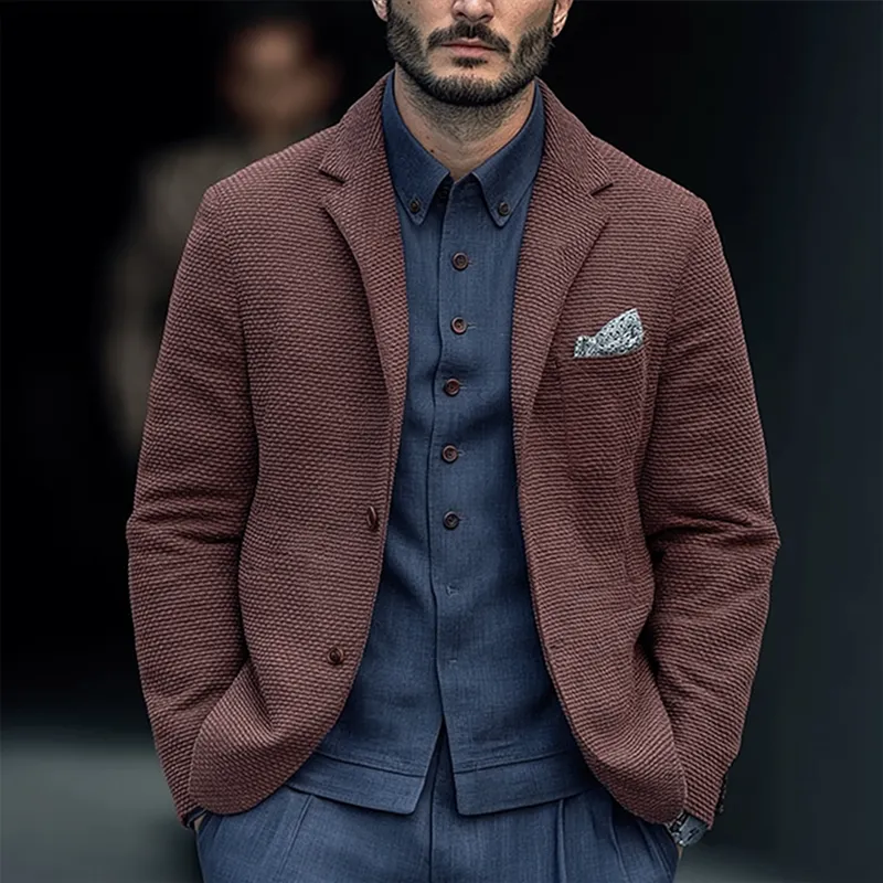 Men's Solid Color Textured Cotton Notch Lapel Single Breasted Blazer MTA0411I2Z sold by Manly product image thumbnail 2