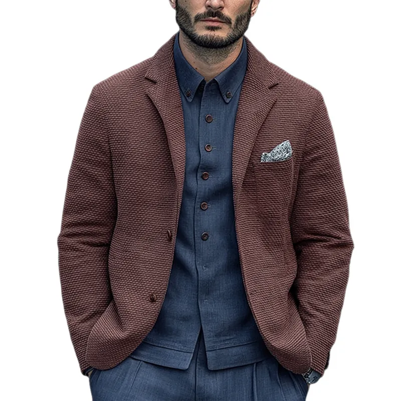 Men's Solid Color Textured Cotton Notch Lapel Single Breasted Blazer MTA0411I2Z sold by Manly
