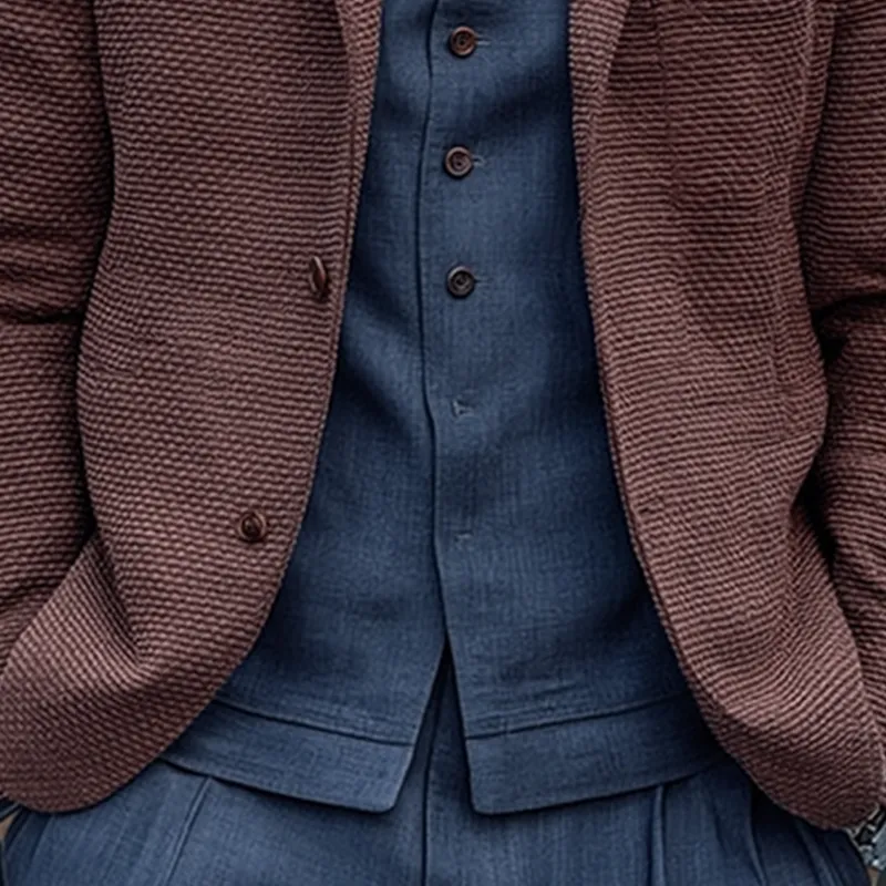 Men's Solid Color Textured Cotton Notch Lapel Single Breasted Blazer MTA0411I2Z sold by Manly product image thumbnail 4