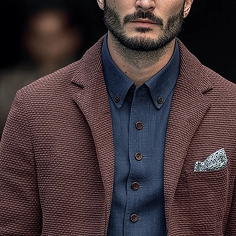 Men's Solid Color Textured Cotton Notch Lapel Single Breasted Blazer MTA0411I2Z sold by Manly product image thumbnail 3