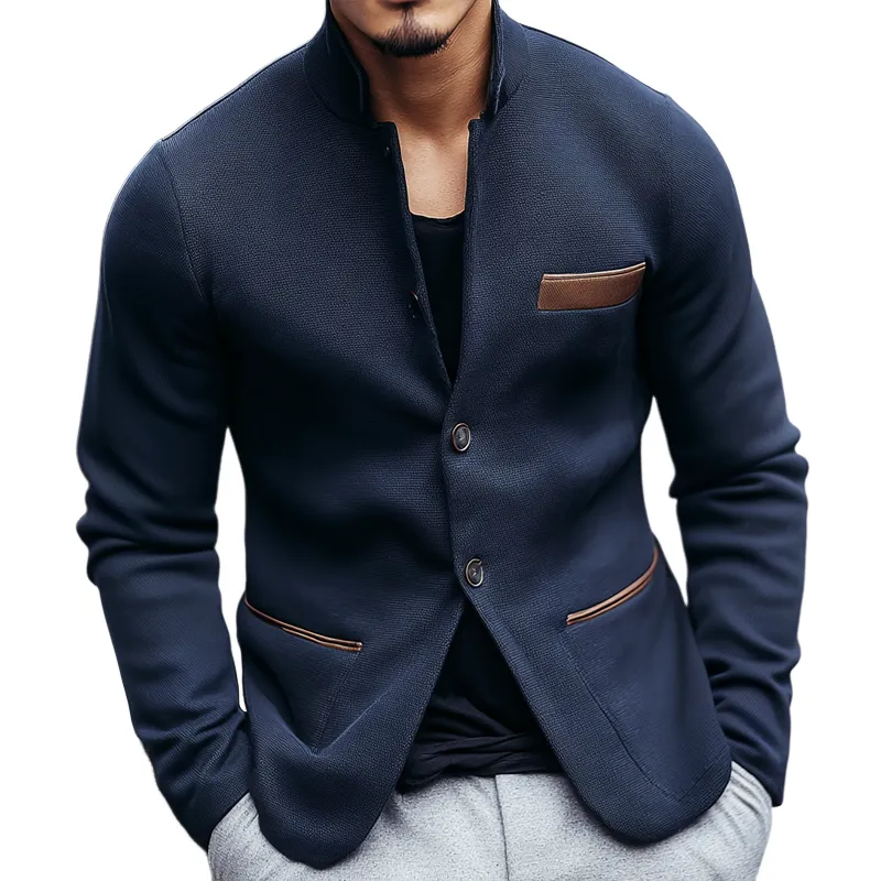 Men's PU Leather Decor Stand Collar Single Breasted Jacket MTA0435I0Z sold by Manly