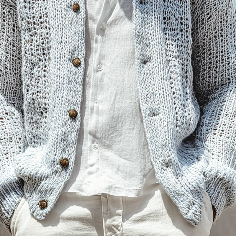 Men's Solid Color Openwork Stand Collar Single Br Easted Cardigan MTA0408I6Z sold by Manly product image thumbnail 4