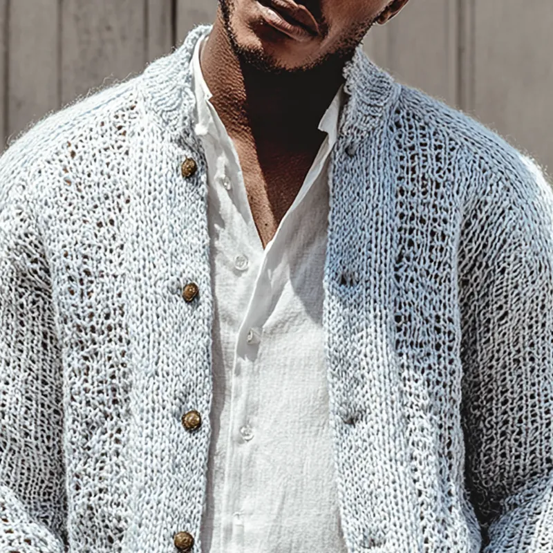 Men's Solid Color Openwork Stand Collar Single Br Easted Cardigan MTA0408I6Z sold by Manly product image thumbnail 3