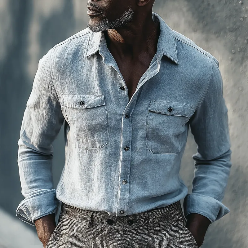 Men's Solid Color Lapel Chest Pocket Shirt MTA0424I0Z sold by Manly product image thumbnail 2