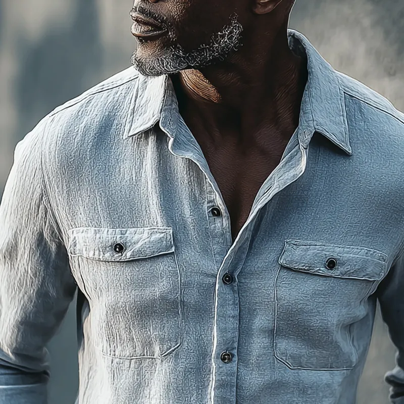 Men's Solid Color Lapel Chest Pocket Shirt MTA0424I0Z sold by Manly product image thumbnail 3