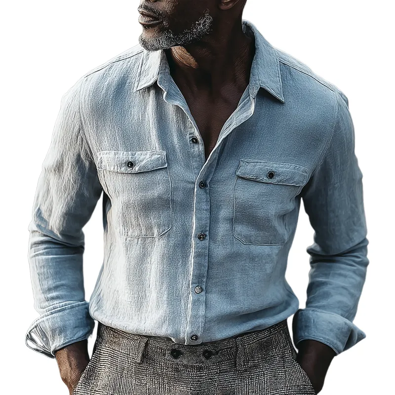 Men's Solid Color Lapel Chest Pocket Shirt MTA0424I0Z sold by Manly