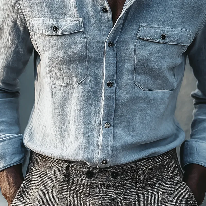 Men's Solid Color Lapel Chest Pocket Shirt MTA0424I0Z sold by Manly product image thumbnail 4