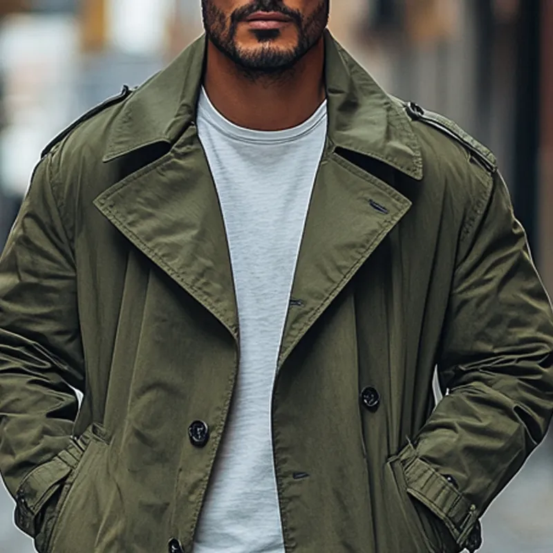 Men's Casual Solid Color Loose Double-breasted Trench Coat MTA0416I4X sold by Manly product image thumbnail 4