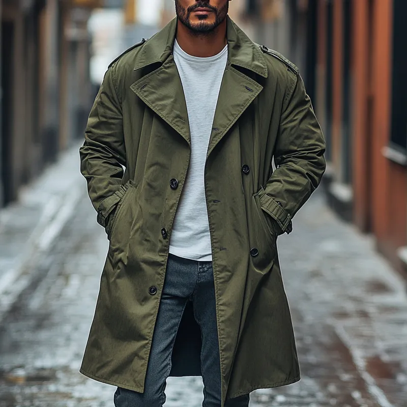 Men's Casual Solid Color Loose Double-breasted Trench Coat MTA0416I4X sold by Manly product image thumbnail 3