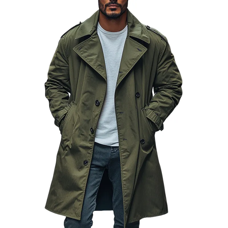 Men's Casual Solid Color Loose Double-breasted Trench Coat MTA0416I4X sold by Manly