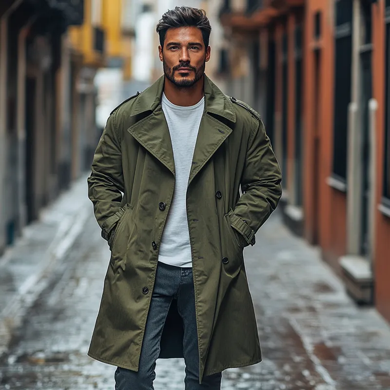 Men's Casual Solid Color Loose Double-breasted Trench Coat MTA0416I4X sold by Manly product image thumbnail 2