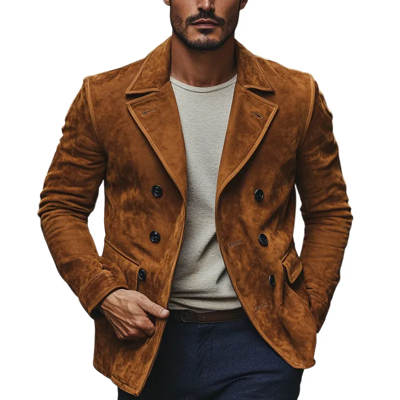 Men's Vintage Faux Suede Multi-Pocket Lapel Jacket MTA0484I6X sold by Manly