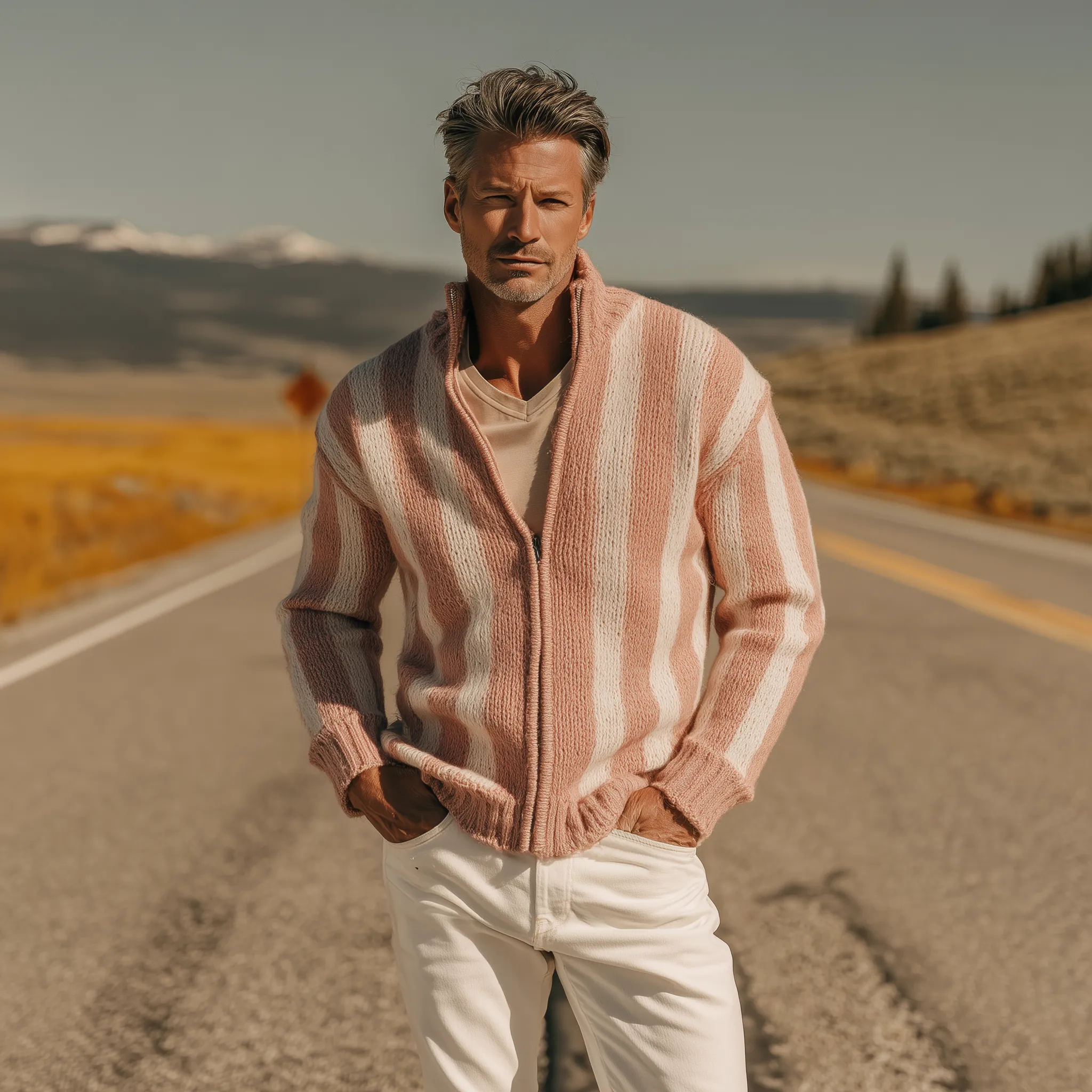 Men's Classic Casual Western Tough Style Stand Collar Zipper Striped Knitted Cardigan MTA0854I7K sold by Manly product image thumbnail 3