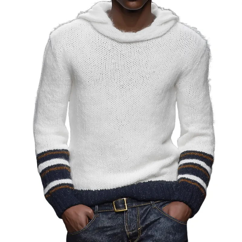 Men's Retro Casual Striped Knitted Hooded Pullover Sweater MTA0132I1TO sold by Manly