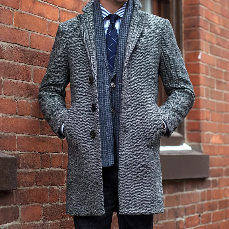 Men's Retro Casual Herringbone Mid-Length Coat MTA0946I6TO sold by Manly product image thumbnail 2
