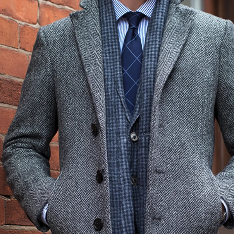 Men's Retro Casual Herringbone Mid-Length Coat MTA0946I6TO sold by Manly product image thumbnail 3